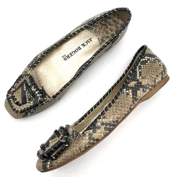 Jack Rogers Square Toe Buckle Ballet Flats Embossed Leather Snake Print Size 8 - Picture 1 of 15